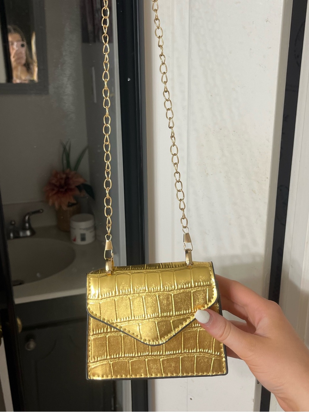 SHEIN Gold Croc-Embossed Mini Crossbody Bag never worn